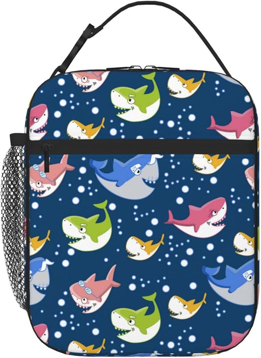 Sharks Lunch Box for Boys Girls Kids Insulated Reusable Lunchbox Lightweight Bubble Shark Lunch Tote Bag for School Work Travel Picnic Camping Beach