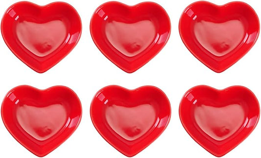 WHJY Red Love Heart Shaped Ceramic Side Dish Bowl, Contemporary Porcelain Side Dishes Bowl, Seasoning Dishes Soy Dipping Sauce Dishes for Wedding Birthday Party- Set of 6