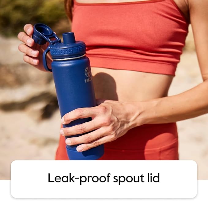 Takeya Actives Water Bottle with Spout Lid - Bottle with Double Stainless Steel Insulation - Dishwasher Safe & BPA-Free - Bottle with Spout Lid & Removable Bumper - 40 oz, Bluestone