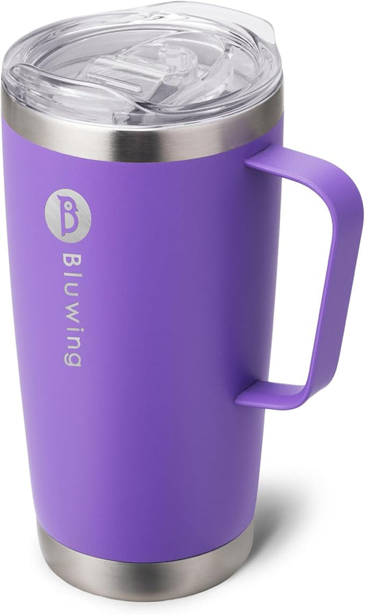 20 oz Insulated Tumbler with Handle Stainless Steel Travel Coffee Mug with Lid and Straw, Double Wall Tumbler Cups for Women and Men, BPA Free (Purple)