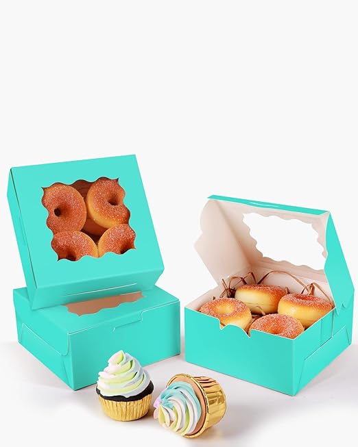 qiqee Mint Blue Cookie Boxes with Window 36packs 6x6x3 Mint Blue Bakery Box Pastry Box for Wedding Favor Birthday ＆ Party