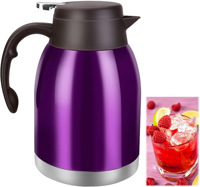 54oz Stainless Steel Thermal Coffee Carafe Dispenser, Unbreakable Double Wall Vacuum Flask 1.6L Water Tea Pot Beverage Pitcher for Hot Coffee for Christmas Carafe (Purple)