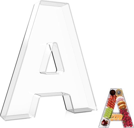 13.8" Extra Large Acrylic Letter Charcuterie Board Box, Reusable Fillable Letter Cake Candy Dish Display Serving Tray for Birthday Anniversary Party Decoration (A)