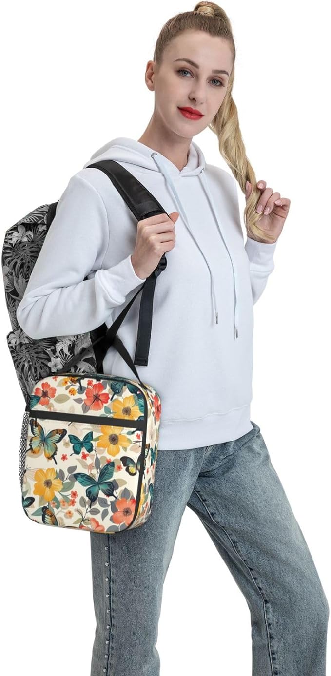 Butterfly Insulated Lunch Bag for Women Men Butterfly Lunch Bag for Work,Picnic,Travel,Hiking,Beach or Fishing Polyester Butterfly Lunch Box