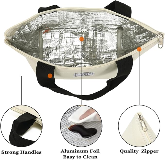 XQXA Lunch Bag Reusable Insulated Cooler Water Resistant Lunch Box Adult Tote Lunch Bag for Women/Men Work Picnic Beach or Travel