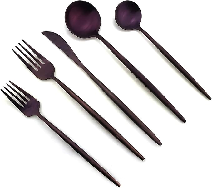 20-Pieces Luxury Purple 18/10 Stainless Steel Flatware Set, Matte Finish, Service for 4