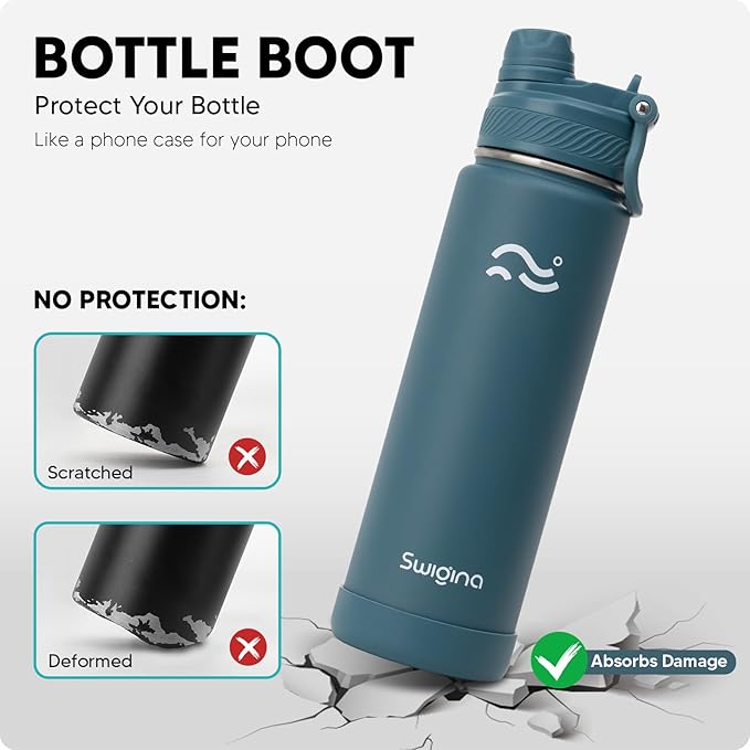 [2-IN-1 LID] Insulated Water Bottle with Silicone Boot (36hrs Cold/18hrs Hot) - DIY Stickers, Leakproof, BPA Free, 24 oz