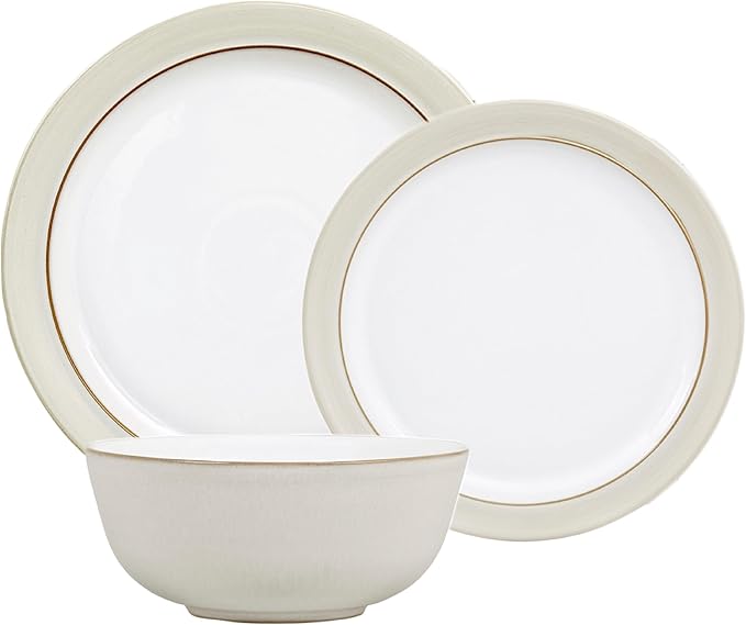Denby Natural Canvas Dinner Set For 4-12 Piece Dinnerware Set, One size, White Neutral - Dishwasher Microwave Oven Safe - Scratch Chip Resistant