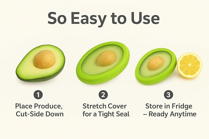 Set of 4 Reusable Fresh Pods – Anti-Oxidation Silicone Food Savers for Avocado, Onion, Tomato, Lemon & Garlic | BPA-Free Airtight Vegetable & Fruit Storage Containers for Fridge