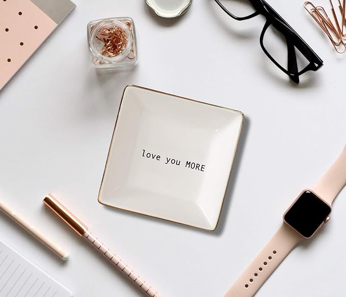 Simply Charmed Love You More Gift | Husband and Wife Ring Dish | Jewelry Ring Holder | Elegant Trinket Tray Organizer Dish