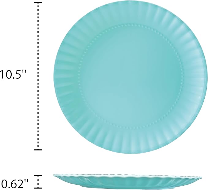 TP 10.5 inch Melamine Dinner Plates Set of 6, Lightweight Serving Round Salad Appetizer Plate for 6, Dessert Dishes for Indoors and Outdoors, Teal