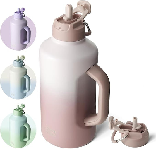 BOTTLE BOTTLE Insulated Water Bottle 64 oz with Straw and Dual-use Lid Stainless Steel Water Bottle with Handle Vacuum Stainless Steel Jug for Workout and Sports pink gradient