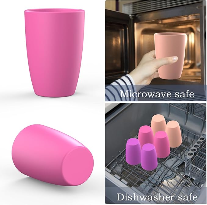 Wrova unbreakable wheat straw cups 20oz set of 6 with textured pattern anti slipping,big plastic drinkings cups microwave safe and dishwahser safe