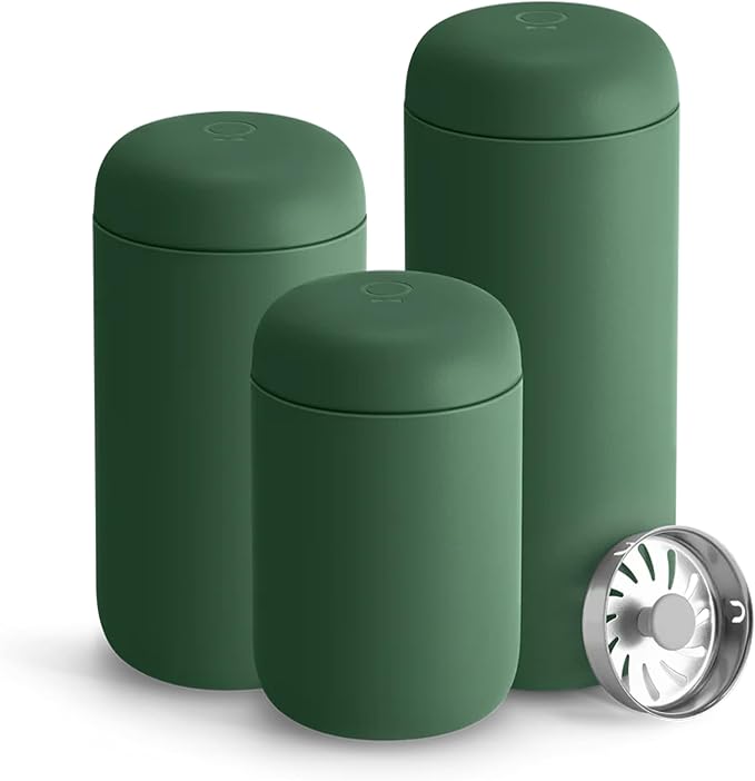 Fellow 12 oz Carter Move Travel Mug - Vacuum-Insulated Stainless Steel Travel Coffee Mug - Coffee Tumbler with Ceramic Interior and Splash Guard - Cargo Green