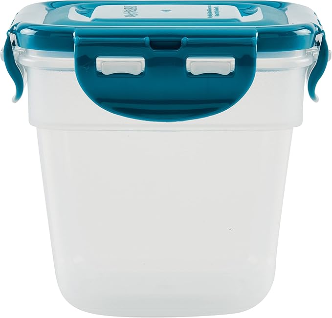 Rachael Ray Leak-Proof Stacking Container Food Storage Bin Set, 20-Piece, Clear with Teal Lids