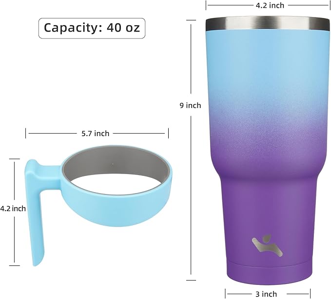 40 oz Tumbler with Handle and 2 Straw 2 Lid, Insulated Water Bottle Stainless Steel Vacuum Cup Reusable Travel Mug,Ocean Dream