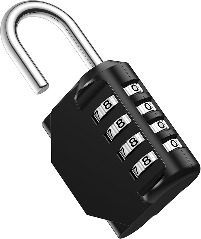 Puroma Combination Lock 4 Digit Waterproof Locker Locks Secure Outdoor Padlock for Gym Lockers, Toolboxes, Gates, Fences, Storage, Sports Locker, Cabinets (Black)