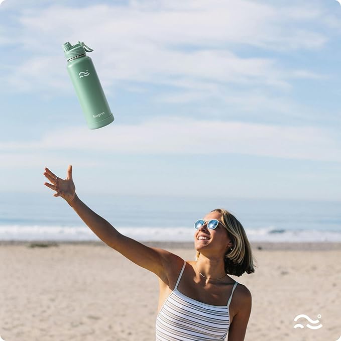 [2-IN-1 LID] Insulated Water Bottle with Silicone Boot (36hrs Cold/18hrs Hot) - DIY Stickers, Leakproof, BPA Free, 40 oz