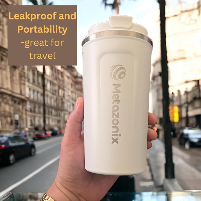 Travel Coffee Mug -17oz Stainless Steel Coffee Mug - Spill Proof Leak Proof - Insulated With Lid - BPA Free (White)