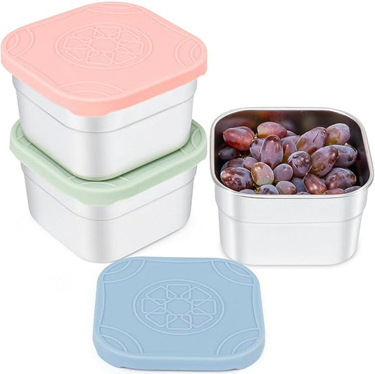 Caperci 3-Pack Stainless Steel Snack Containers with Silicone Lids - 8oz Leak-Proof Small Food Containers for Snacks Condiments - Large Salad Dressing Containers, Reusable & BPA-Free