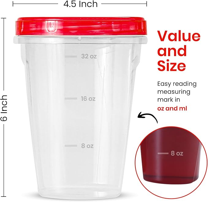 RFAQK 10 PCS Freezer Storage Containers-[10*32 OZ] Plastic Food Storage Containers with Twist Top Lids-BPA Free Leakproof Jars-Deli Container Stackable Meal Prep Reusable Box for Lunch,Soup,Oats,Gym