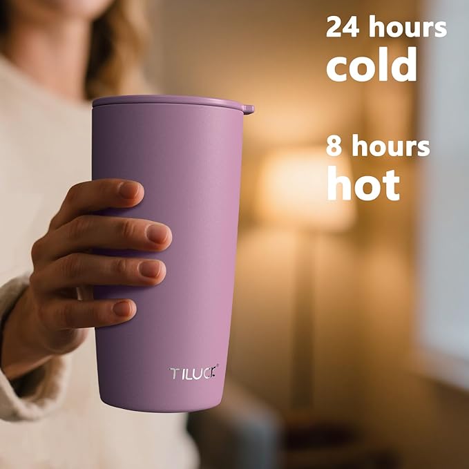 TILUCK 20 oz Tumbler with Leak-Proof Lid, Vacuum Insulated Stainless Steel Coffee Mug, Double-Walled Travel Tumbler for Hot and Cold Drinks(Lilac, 20oz)