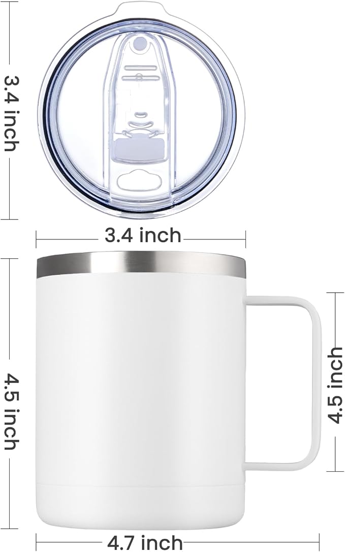 MEWAY 12oz Coffee Mug With Handle 8 Pack Bulk,Stainless Steel Insulated Travel Tumblers With Sliding Lid,Double Wall Vacuum Camping Cup for Hot & Cold Drinks Tea (White,Set of 8)