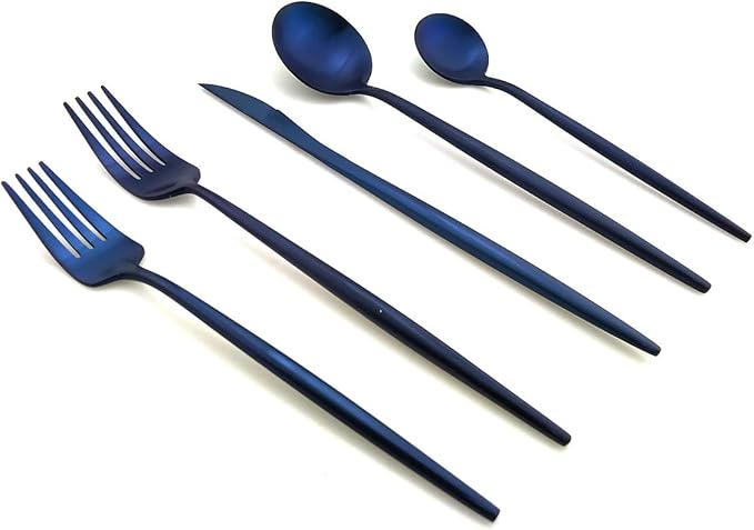 20-Pieces Luxury Blue 18/10 Stainless Steel Flatware Set, Matte Finish, Service for 4