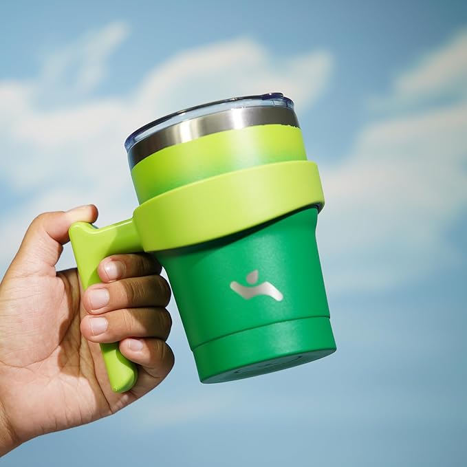 10 oz Tumbler with Handle and 2 Straw 2 Lid, Insulated Water Bottle Stainless Steel Vacuum Cup Reusable Travel Mug,Matcha Green