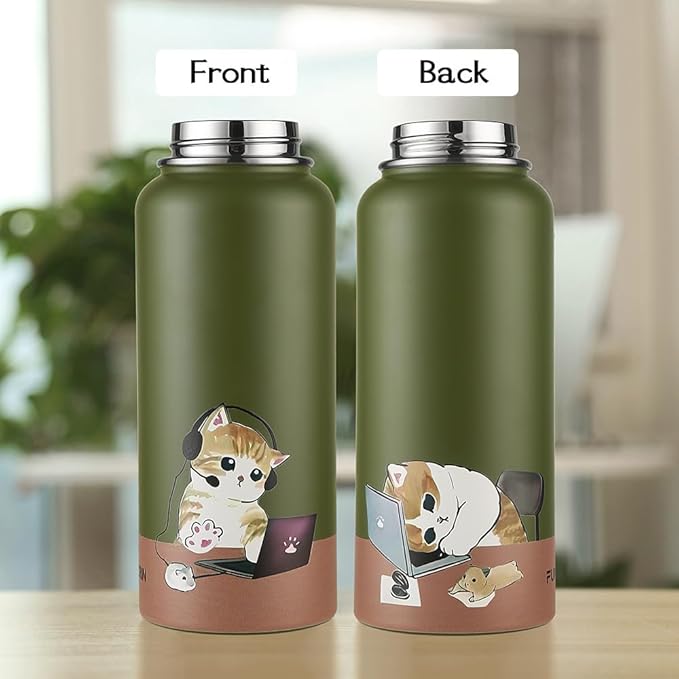 Funkrin Insulated Water Bottle with Straw Lid & Spout Lid, 32oz Personalized Vacuum Stainless Steel Travel Mug, Leak Proof Double Wall Bottle for Hot & Cold Beverages