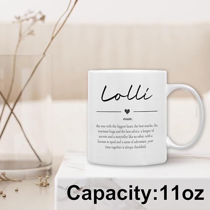 QASHWEY Lolli Gifts Coffee Mug, Gifts for Lollis Grandma from Grandkids Grandchildren, Grandma Coffee Mug, Mothers Day Mugs Tea Cup Gift for GrandmaLolli, Lolli Definition CoffeeCup Ceramic 11oz