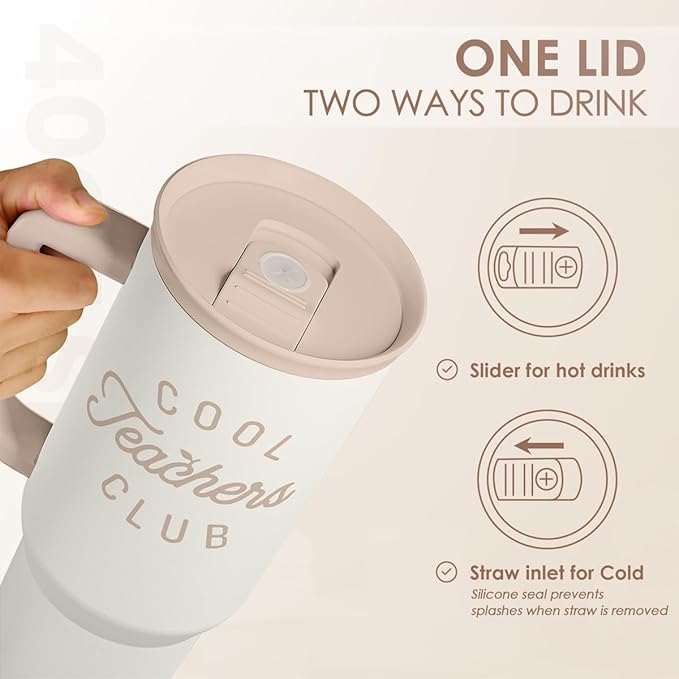 Teacher Appreciation Gift for Women – Stainless Steel Insulated Tumbler with Handle - Teachers Travel Coffee Mug Cup for Women Back to School Birthday Christmas, 40oz