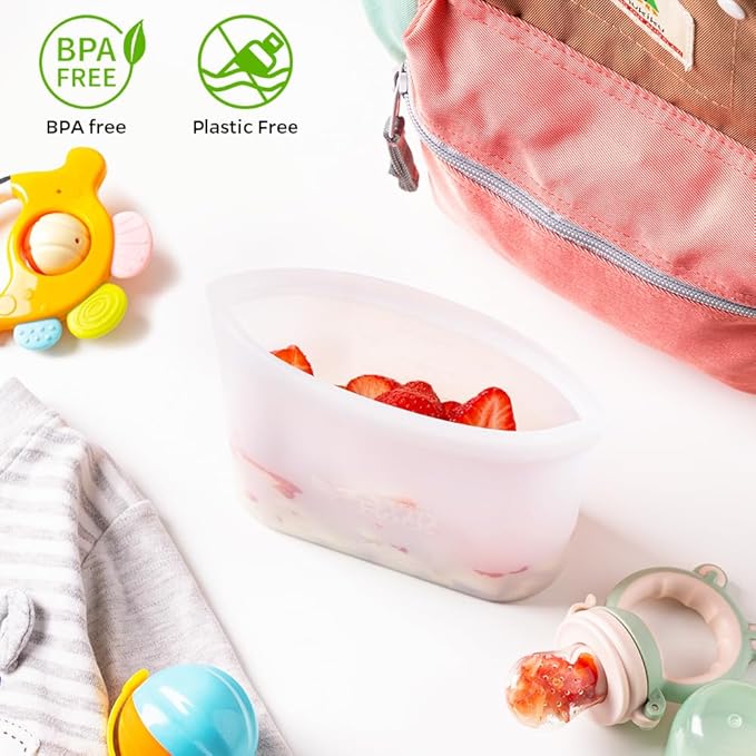 Reusable 100% Silicone Food Storage Bags, Sandwich Snack Bags New Generation Stand Up Zip Container for Soup and Leftovers, Plastice & BPA Free, Microwave Oven Safe 3 Pack (51oz, 34oz, 17oz)