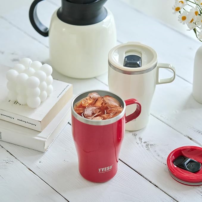 TYESO Coffee Mug,Insulated Tumbler with Lid,Vacuum Insulated Mug Double Wall Stainless Steel Office Tumbler Cup (Black, 13 oz)