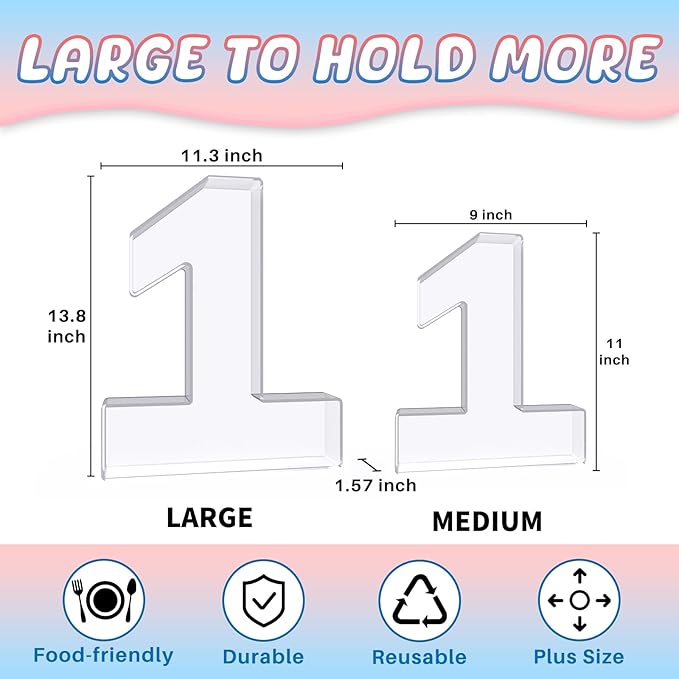 13.8" Extra Large Acrylic Number Charcuterie Board Box, Reusable Fillable Number Cake Candy Dish Display Serving Tray for Birthday Anniversary Party Decoration (1)