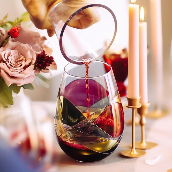 Stemless Wine Glasses – Hand‑Painted Set of 2 Unique Wine Gift for Wedding, Anniversary, Housewarming & Christmas • Sagrada Familia Style • Ideal for Women & Men