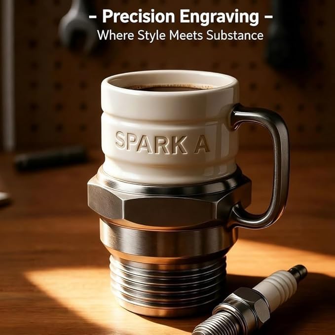 Spark Plug Mug, Creative Ceramic Coffee Cup Shaped Like Engine Spark Plug, Unique Novelty Auto Mechanic Gift for Car Lovers, Funny Hot Beverage Tea Cup with Handle(1pc)