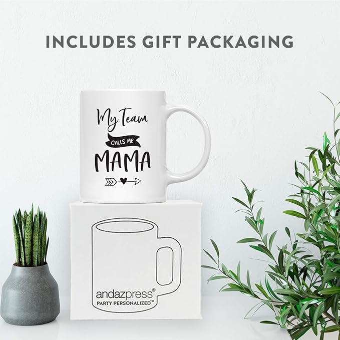 Andaz Press Mother's Day 11oz. Ceramic Coffee Tea Mug Gift for Mom, My Team Calls Me Mama, 1-Pack