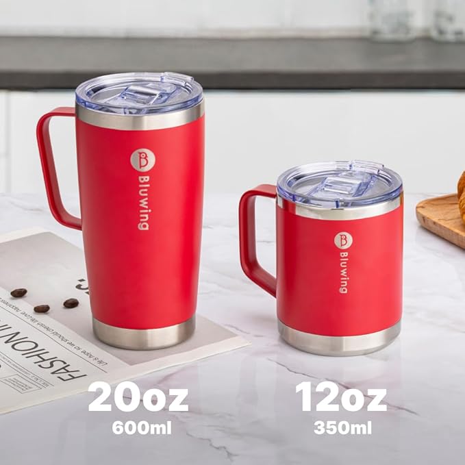 Stainless Steel Mug with Handle-Double Wall Insulated Camping Coffee Mug Stainless Steel Travel Tumbler Cup for Camping, Office, Home, Sweat Proof (Sky Blue)