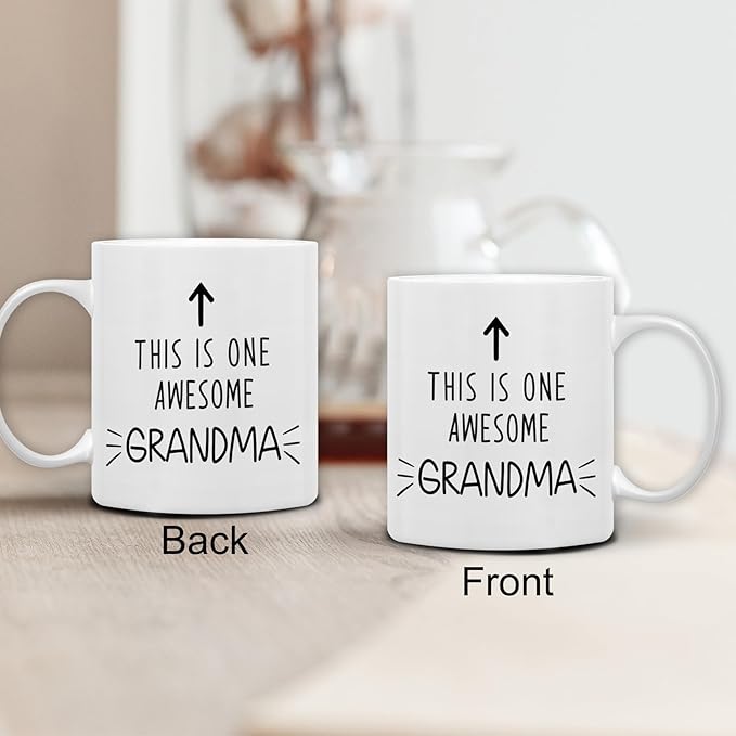 QASHWEY Grandma Gifts Mug, Gifts for Grandmas Grandmother Coffee Mug, Grandmas Grandmother Gift from Grandkids Grandchildren Coffee Mugs, This is One Awesome Grandma CoffeeCup Ceramic 11oz