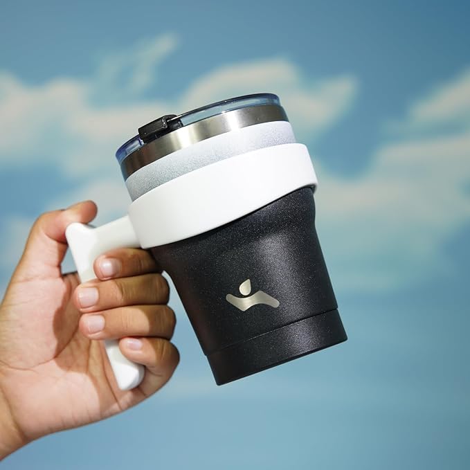 10 oz Tumbler with Handle and 2 Straw 2 Lid, Insulated Water Bottle Stainless Steel Vacuum Cup Reusable Travel Mug,Day Night