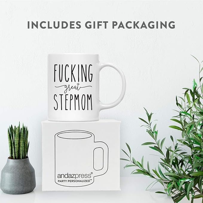 Andaz Press Mother's Day 11oz. Ceramic Coffee Tea Mug Gift for Mom, Fucking Great Stepmom, 1-Pack, Birthday Christmas Gift Ideas