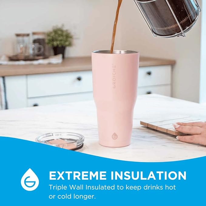 GROSCHE Yukon 20 oz Insulated Coffee Mug with Lid - Durable Travel Mug, Stainless Steel Tumblers, Vacuum Insulated Coffee Tumbler for Hot or Cold Beverages - PINK