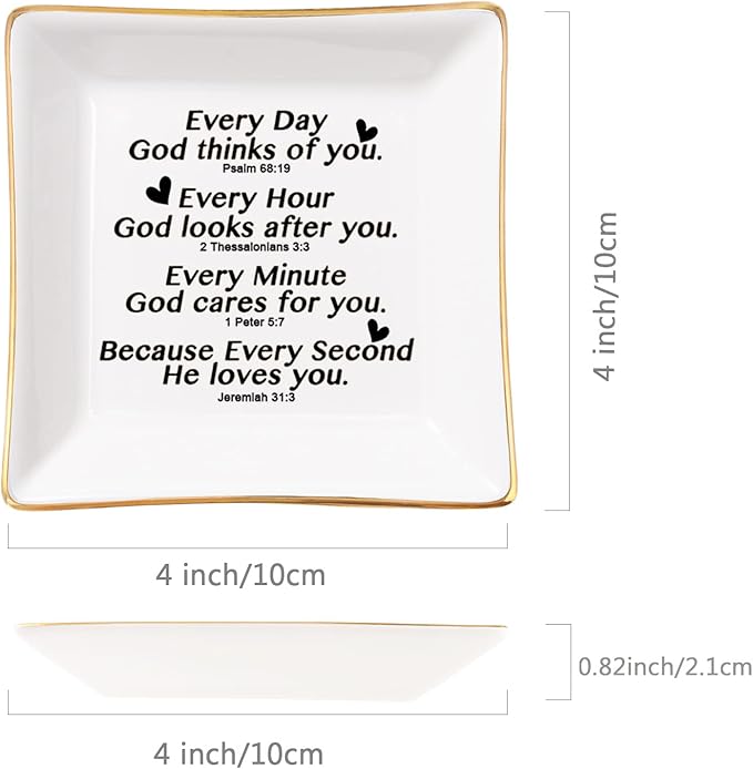 Christian Gifts for Women Faith Jewelry Dish with Bible Verse Prayers, Religious Gifts Scripture Gifts Spiritual Gifts for Women Men Friends Birthday - Every Second God He Loves You