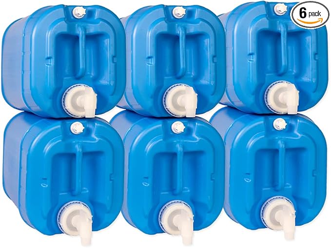 5 Gallon Stackable Water Containers (6-Pack) | 100% Food Grade, BPA-Free | Durable Indoor Outdoor Storage Large Water Jug | Camping Accessories, Survival Gear, Prepper Supplies