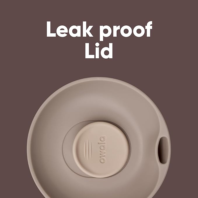 Owala SmoothSip Slider Insulated Stainless Steel Coffee Tumbler, Reusable Iced Coffee Cup, Hot Coffee Travel Mug, BPA Free 20 oz, Tan/White (Vanilla Bean)