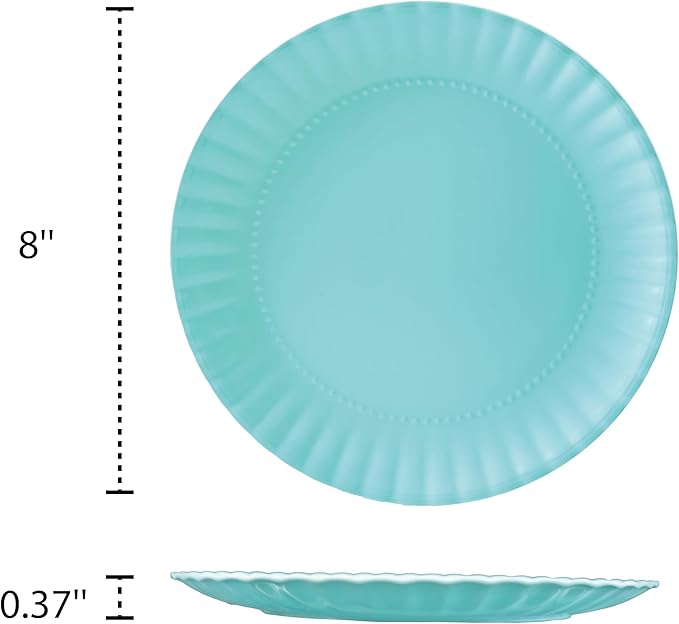 TP 8 inch Plates Set of 8, Melamine Round Plates for Salad Appetizer Dinner Lunch, Dessert Dishes for Indoors and Outdoors, Teal