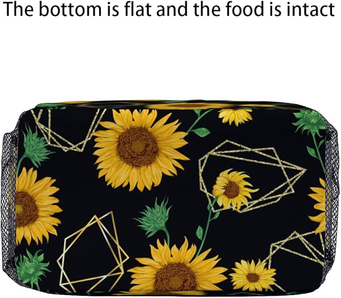 Yellow sunflower geometric shapes modern art Lunch Bag for Women Men Cute Large Capacity Thermal Lunch Tote Reusable Washable with Adjustable Shoulder Strap and Dual Large Mesh Side Pockets