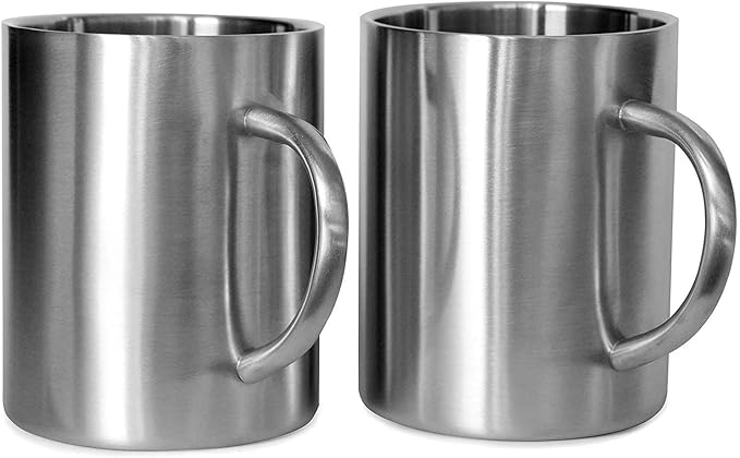 Stainless Steel Coffee Mugs – 15 oz Double Wall Stainless Steel Mugs with Handle, Metal Coffee Cups for Tea, Insulated Mug Set of 2 – BPA Free, Durable, Unbreakable Metal Coffee Mugs for Camping