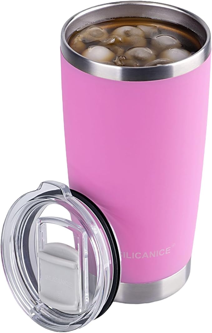 Spill Proof Peony Soft Touch Stainless Steel Reusable Insulated 20oz Tumbler With Lid Of MacSlider Tritan-Iced Cute Travel Durable Mugs - Dishwasher Safe Coffee Cups - Gifts for Women & Men - BPA-Free